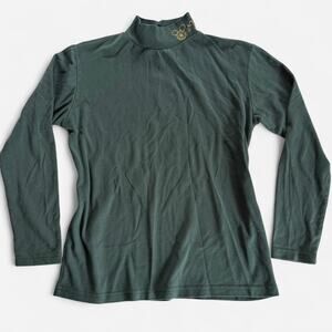 Green Disney mickey mouse embroidered mock neck long sleeve shirt